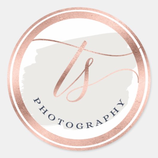 シックネイビーブルー&バラゴールドフォイル会社のロゴ ラウンドシール (正面)