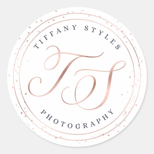 シックネイビーブルー&バラ金ゴールドトレンディー会社のロゴ ラウンドシール (正面)