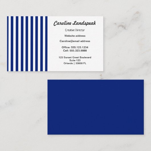 シックネイビーブルー&ホワイトストライプズ 名刺 (正面/裏面)