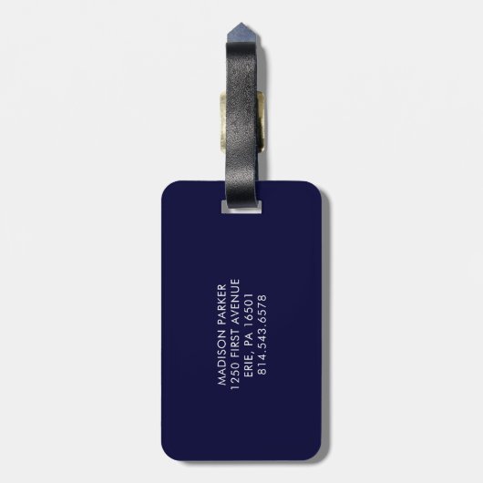 シックネイビーブルー&ホワイト水玉模様 ラゲッジタグ (裏面縦)