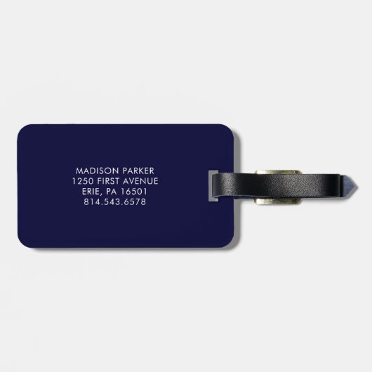 シックネイビーブルー&ホワイト水玉模様 ラゲッジタグ (裏面横)