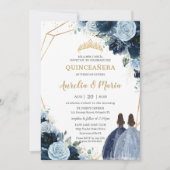 シックネイビーベビーブルーフローラガールズツインズキンセアニラ 招待状 (正面)