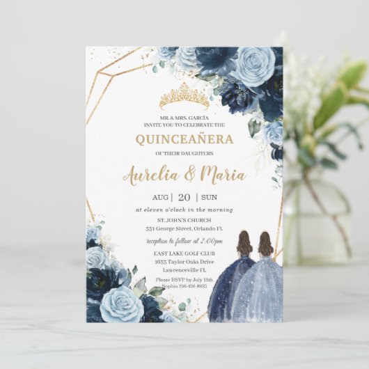 シックネイビーベビーブルーフローラガールズツインズキンセアニラ 招待状 (スタンド正面)