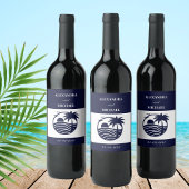 シックネイビーホワイトストライプパームツリーコースト結婚ーズ ワインラベル