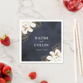 シックネイビー&金ゴールドフローラ結婚ズ スタンダードカクテルナプキン (インサイチュ)