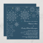 シックネービーブルーのスノーフレーク冬季結婚式の招待状 招待状 (正面/裏面)