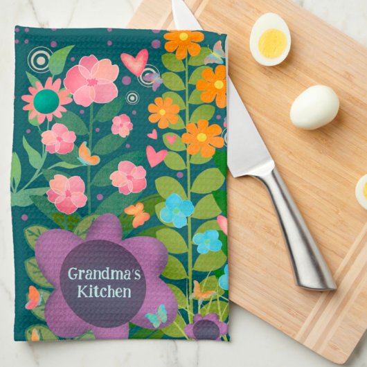 シックハッピートレンディーパープルカスタムフローラスタイリッシュ キッチンタオル