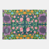 シックハッピートレンディーパープルカスタムフローラスタイリッシュ キッチンタオル (横)