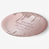 シックハッピーバースデーバラ金ゴールドグリッター ペーパープレート (アングル)