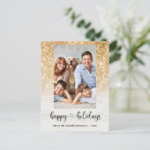 シックハッピーホリデイズフォト金ゴールドグリッター大理石 シーズンポストカード (スタンド正面)