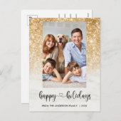 シックハッピーホリデイズフォト金ゴールドグリッター大理石 シーズンポストカード (正面/裏面)