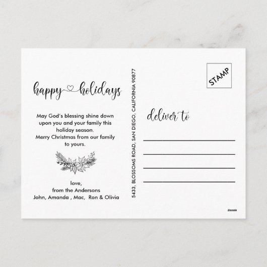 シックハッピーホリデイズフォト金ゴールドグリッター大理石 シーズンポストカード (裏面)