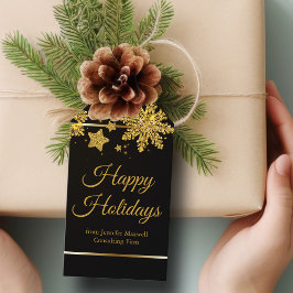 シックハッピーホリデーズブラック金ゴールドスノーフレークカスタム ギフトタグ