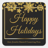 シックハッピーホリデーズブラック金ゴールドスノーフレークカスタム スクエアシール (正面)