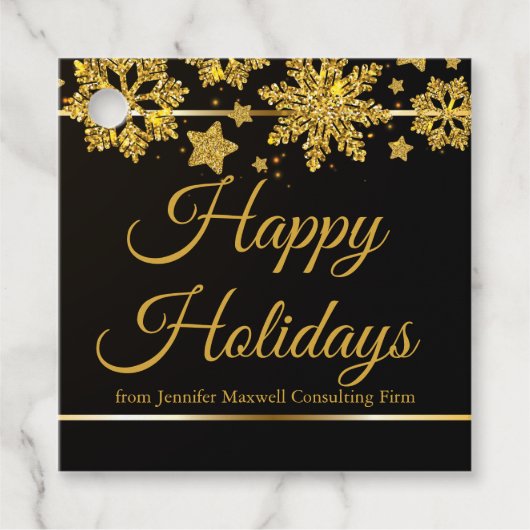 シックハッピーホリデーズブラック金ゴールドスノーフレークカスタム フェイバータグ (正面)