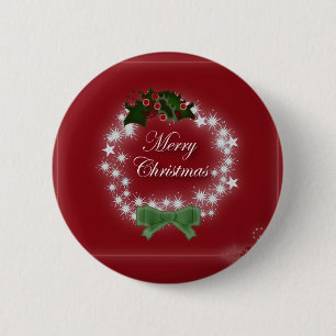 シックハッピーホリデーモダンクリスマスリース 缶バッジ