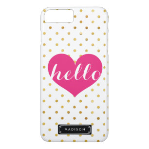 シックハローホットピンクハート 金ゴールドドッカスタムト iPhone 8 PLUS/7 PLUSケース