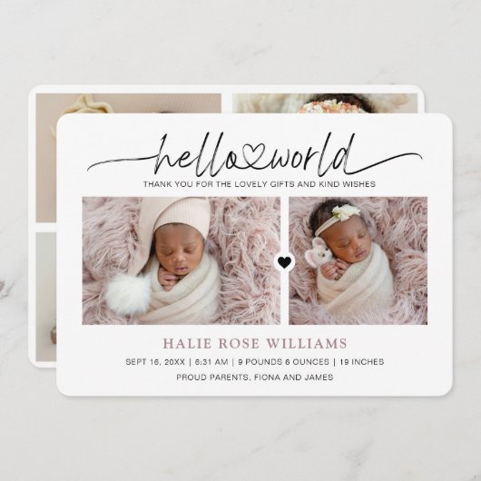 シックハローワールドフォトコラージュ誕生 案内状 (正面/裏面)