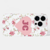 シックハートモノグラムイニシャルピンクフローラシャビー Case-Mate iPhoneケース (裏面 (横))