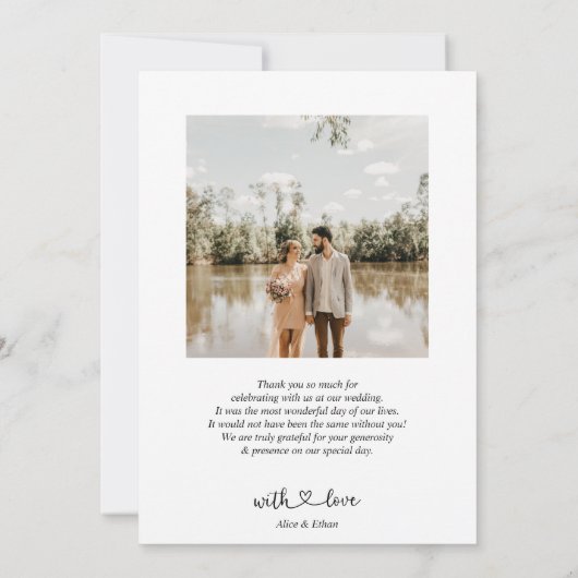 シックハート書道結婚写真ありがとう サンキューカード (裏面)