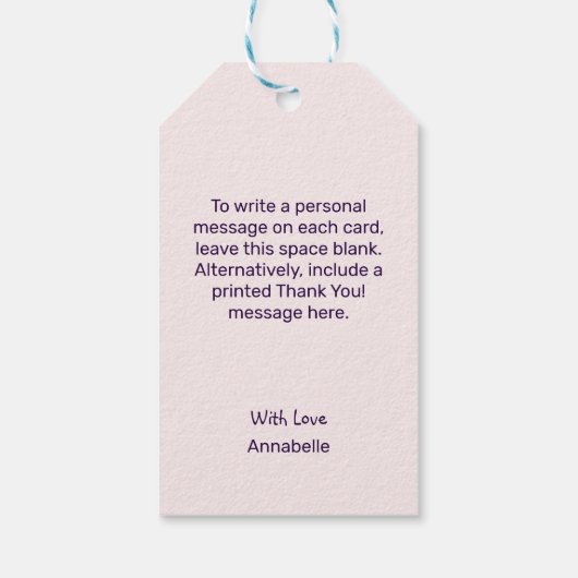 シックバイオレット赤面フラワーハートありがとう ギフトタグ (裏面)