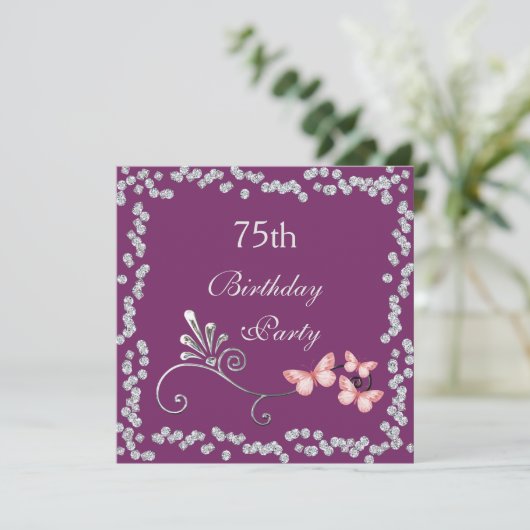 シックバターフライズ&ダイヤモンド75th誕生日 招待状 (スタンド正面)