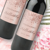 シックバラゴールドフォイルグリッター21stバースデーモノグラム ワインラベル