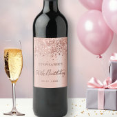 シックバラゴールドフォイルグリッター50th誕生日モノグラム ワインラベル