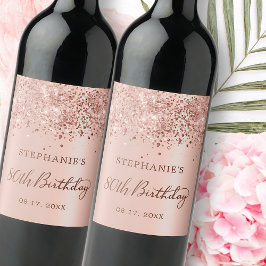 シックバラゴールドフォイルグリッター80th誕生日モノグラム ワインラベル