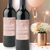 シックバラゴールドフォイルグリッター80th誕生日モノグラム ワインラベル