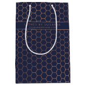 シックバラゴールドフォイルネイビーブルージオメトリック企業のス ミディアムペーパーバッグ (正面)
