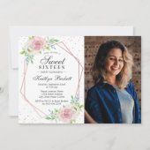 シックバラゴールドフォイルフローラフォトスイート16誕生日 招待状 (正面)