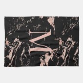 シックバラゴールドフォイルブラックマーブルモノグラム キッチンタオル (横)