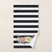 シックバラフローラトレンディーブラックストライプと名前 バスタオルセット (ハンドタオル)