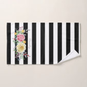 シックバラフローラトレンディーブラックストライプと名前 バスタオルセット (ハンドタオル)