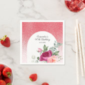 シックバラフローラレッドグリッター誕生日 スタンダードカクテルナプキン (インサイチュ)