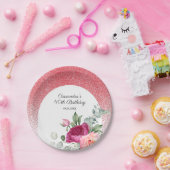シックバラフローラレッドグリッター誕生日 ペーパープレート (パーティー)