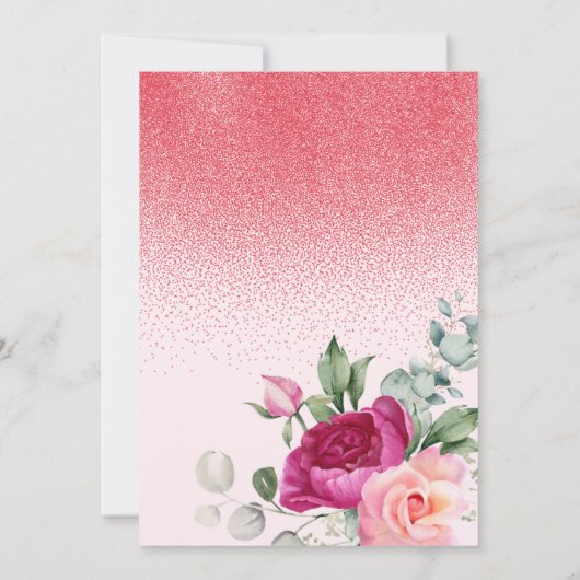 シックバラフローラレッドグリッター誕生日 招待状 (裏面)