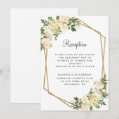 シックバラフローラ金ゴールドウェディングレセプションホワイト エンクロージャーカード (正面/裏面)