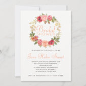 シックバラリースピンク、ピーチホワイトブライダルシャワー 招待状 (正面)