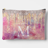 シックバラ赤面ピンクグリッタードリップモノグラム アクセサリーポーチ (正面)