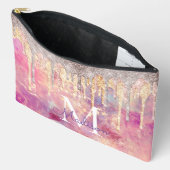 シックバラ赤面ピンクグリッタードリップモノグラム アクセサリーポーチ (見開き)