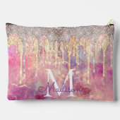 シックバラ赤面ピンクグリッタードリップモノグラム アクセサリーポーチ (裏面)