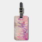 シックバラ赤面ピンクホログラフィックドリップモノグラム ラゲッジタグ (正面縦)
