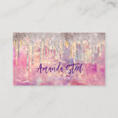 シックバラ赤面ピンクホログラフィックドリップモノグラム 名刺 (正面)