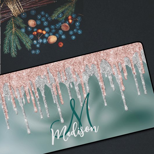 シックバラ赤面ミントドリップモノグラム デスクマット