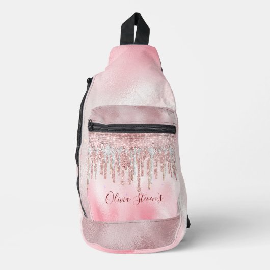 シックバラ赤面金ゴールドグリッタードリップモノグラム スリングバッグ (正面)