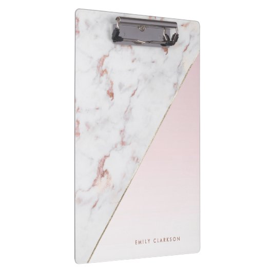 シックバラ金ゴールドとホワイトマーブルパーソナライズされた クリップボード (右)