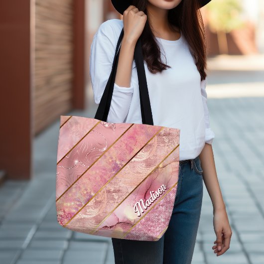 シックバラ金ゴールドガーリー幾何エレガント図形 トートバッグ