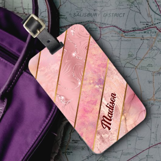 シックバラ金ゴールドガーリー幾何エレガント図形 ラゲッジタグ